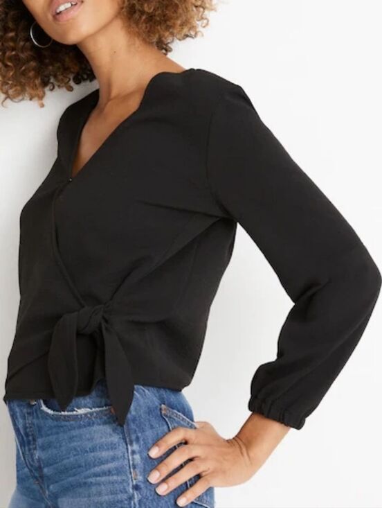 Madewell Tops - Madewell Texture & Thread Crepe Wrap Top Medium Black Side Tie Luxe Minimalist